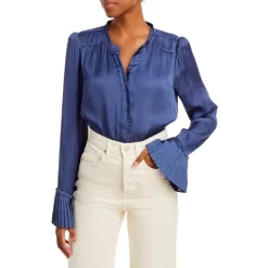 Best reviews of ❤️ PAIGE Palma Pleated Ruffle Trim Silk Blouse Amethyst ⭐