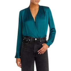 Outlet ❤️ PAIGE Sevilla Crossover V Neck Long Sleeve Bodysuit Black 🥰