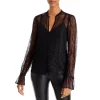 Hot Sale 🥰 PAIGE Saldana Split Neck Lace Blouse Black ✔️