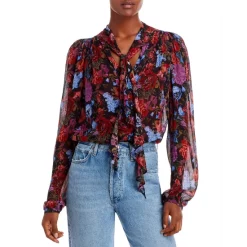 New ⭐ PAIGE Elynne Silk Blouse Blu/rstmlt 🎁