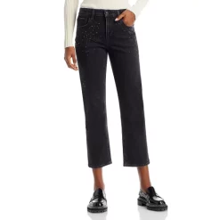 Best Pirce 🌟 PAIGE Noella Embellished High Rise Cropped Straight Leg 👖 Jeans In Blkqrtzemb 🥰