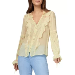 Best Pirce βοΈ PAIGE Haiku Silk Sheer Printed Ruffle Trim Blouse Padafmltmi π€©