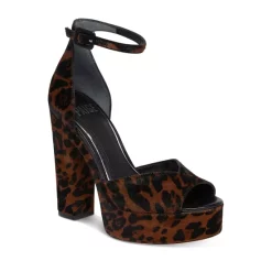 Outlet ⌛ PAIGE 👩 Women's Camryn Leopard Print Calf Hair Platform High Heel 🩴 Sandals 🔥